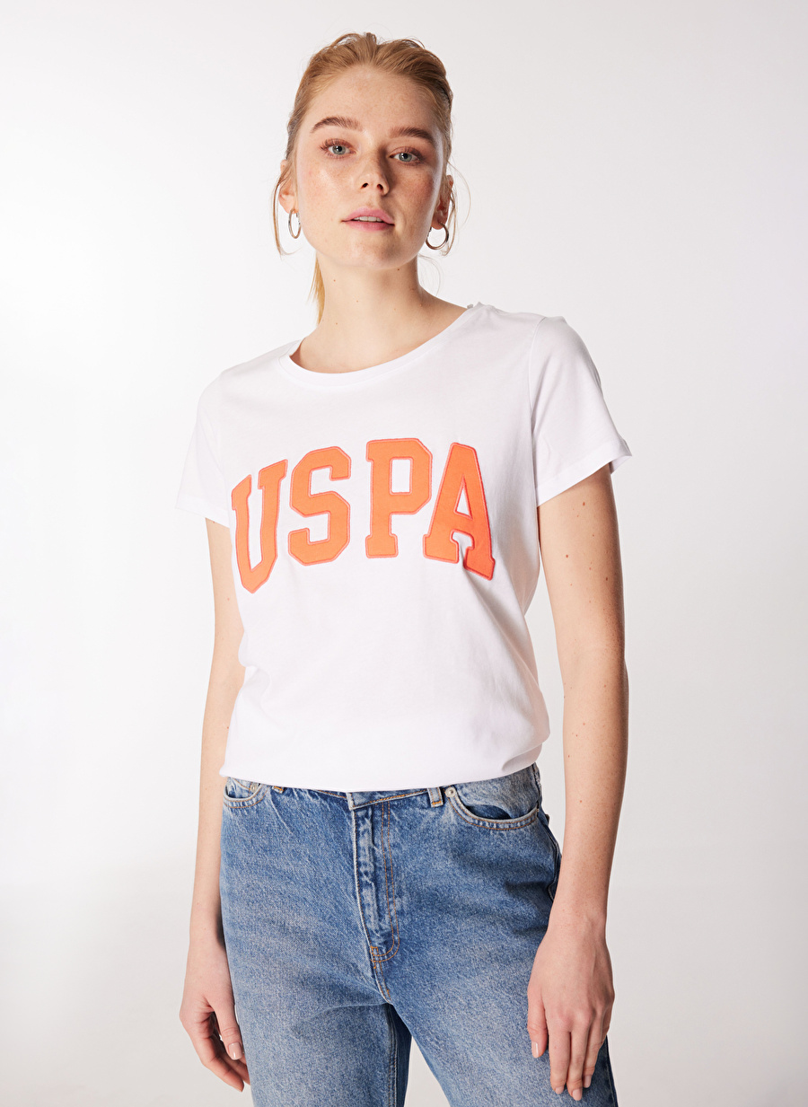 U.S. Polo Assn. Bisiklet Yaka Beyaz Kadın T-Shirt GEAN24