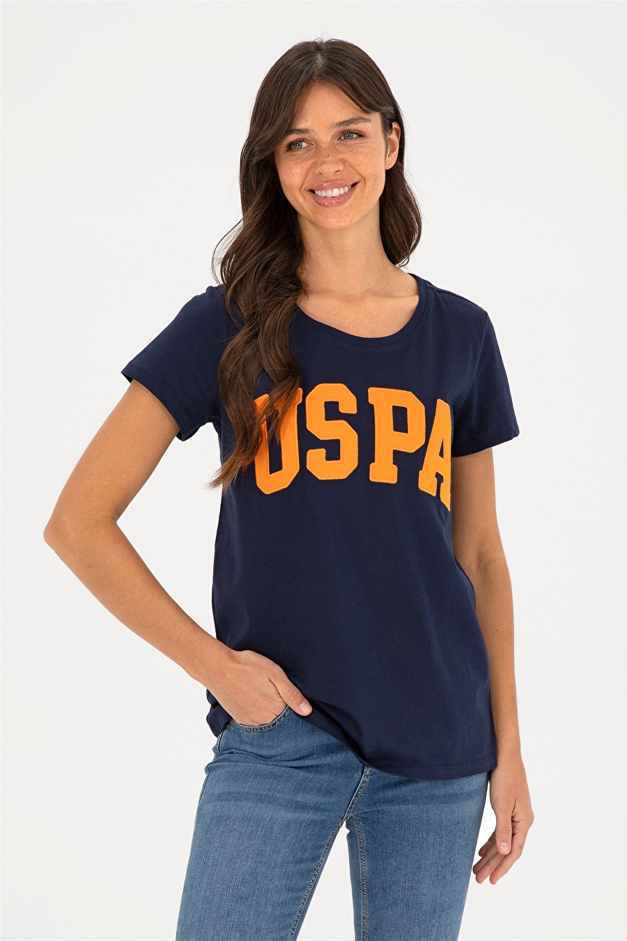 U.S. Polo Assn. Bisiklet Yaka Lacivert Kadın T-Shirt GEAN24