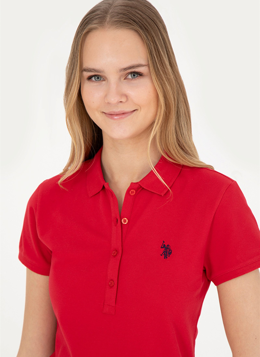 U.S. Polo Assn. Polo Yaka Lacivert - Kırmızı Kadın T-Shirt GTP-IY24