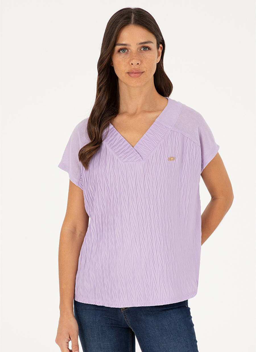 U.S. Polo Assn. V Yaka Lila Kadın T-Shirt POPIT