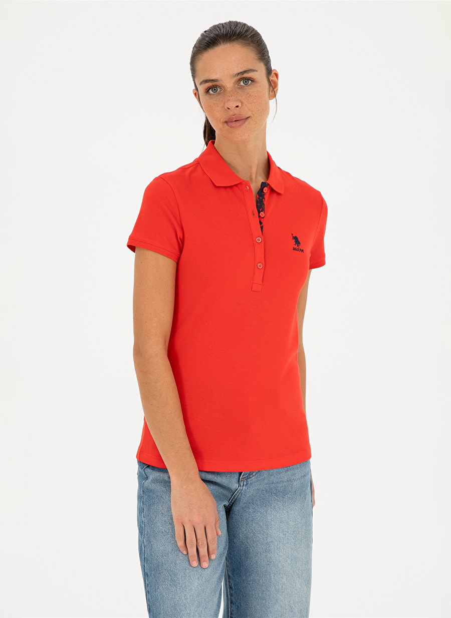 U.S. Polo Assn. Kırmızı Kadın Slim Fit Polo T-Shirt TP0124