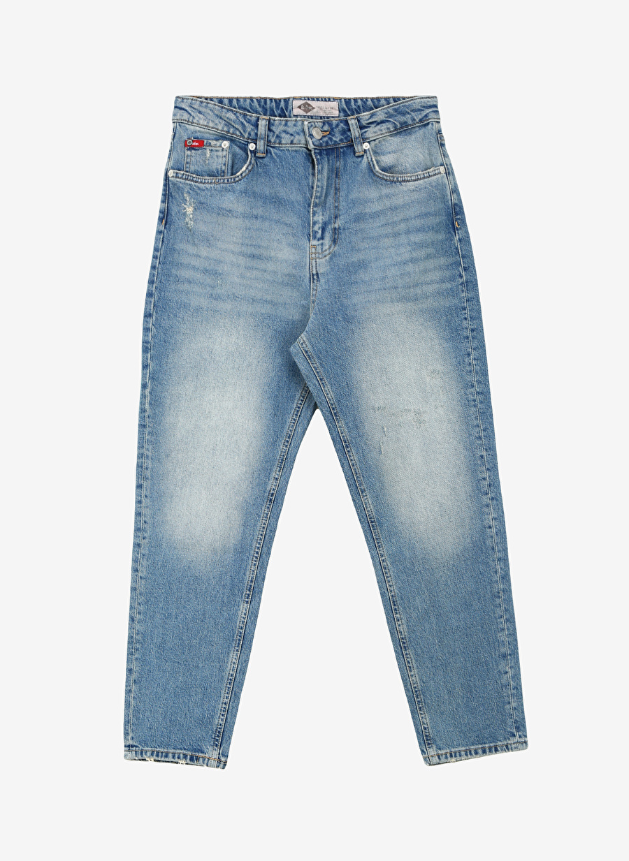 Lee Cooper Yüksek Bel Geniş Paça Mom Fit Açık Mavi Kadın Denim Pantolon 242 LCF 121003 MARLYN POSEY BLUE L