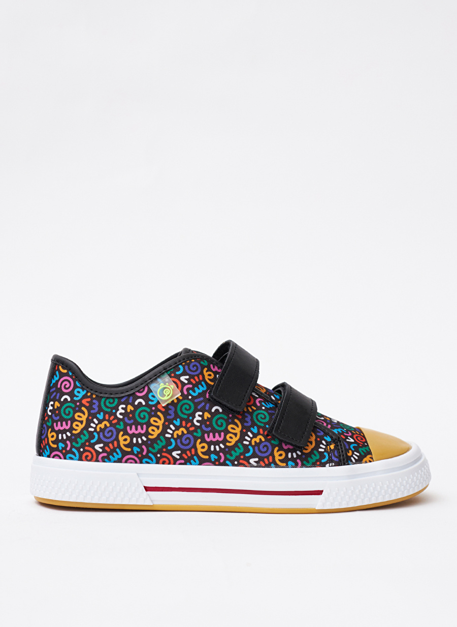 Çok Renkli - Siyah Erkek Çocuk Keten Sneaker LOTUS PRINT