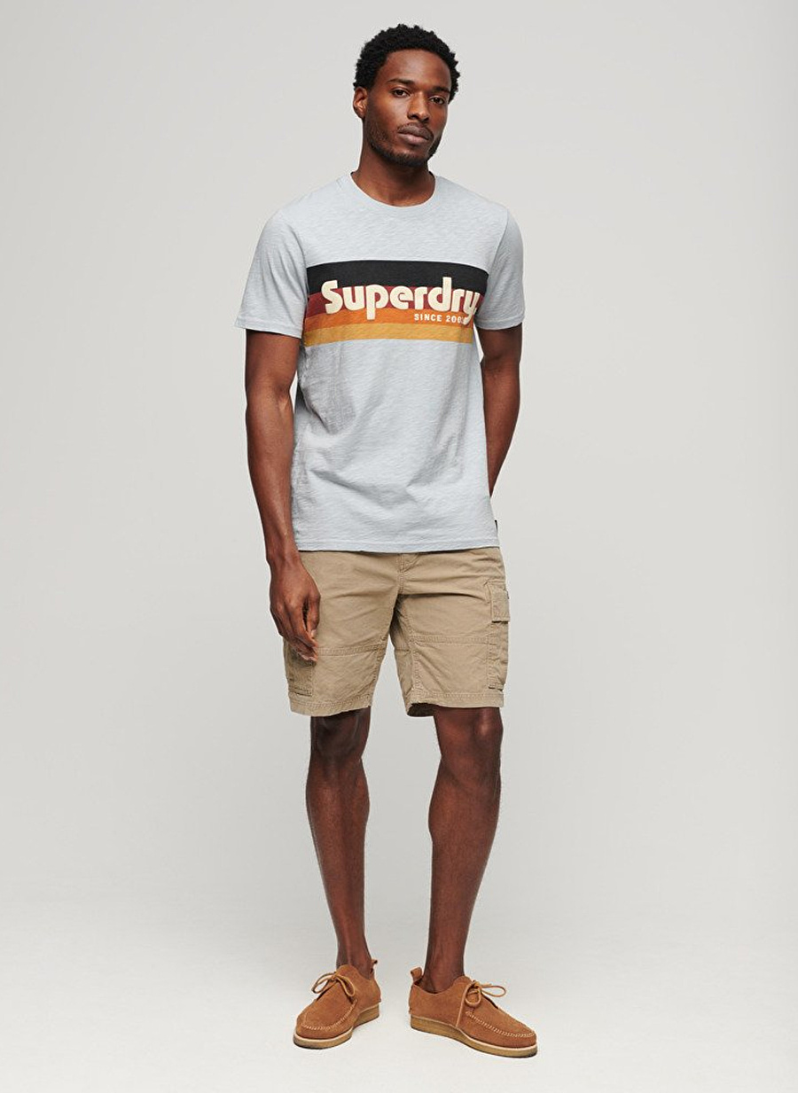 Superdry Bisiklet Yaka Baskılı Açık Mavi Erkek T-Shirt M1011904A2AD_CALI STRIPED LOGO T SH