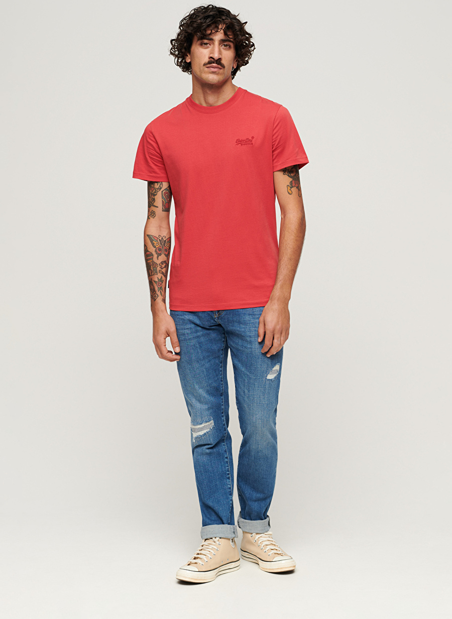 Superdry Bisiklet Yaka Düz Kırmızı Erkek T-Shirt M1011927A4FE_ESSENTIAL LOGO EMB TEE