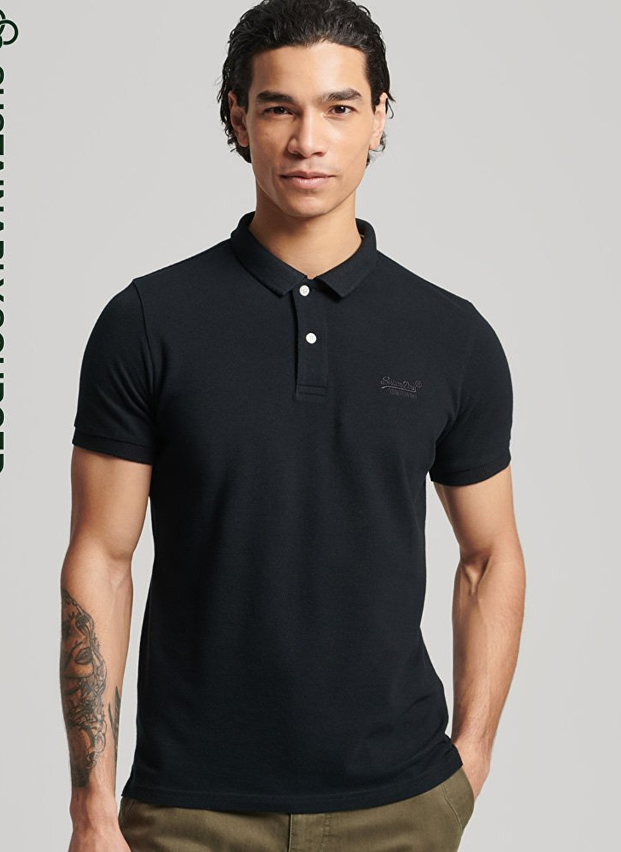 Superdry Düz Siyah Erkek Polo T-Shirt M1110343A02A_CLASSIC PIQUE POLO_2