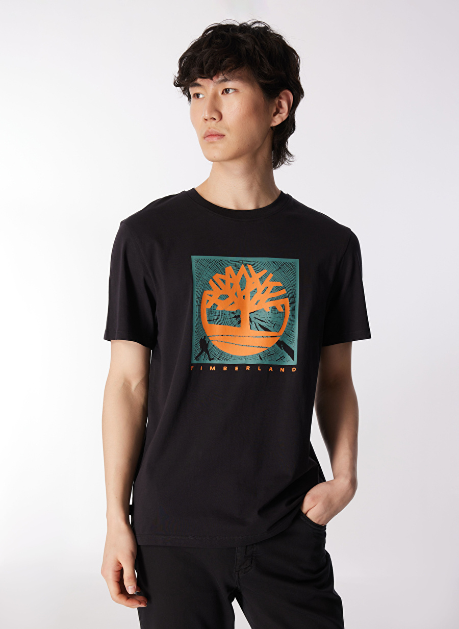 Timberland Siyah Erkek Bisiklet Yaka Normal Kalıp Baskılı T-Shirt TB0A5UDB0011_Short Sleeve Tee