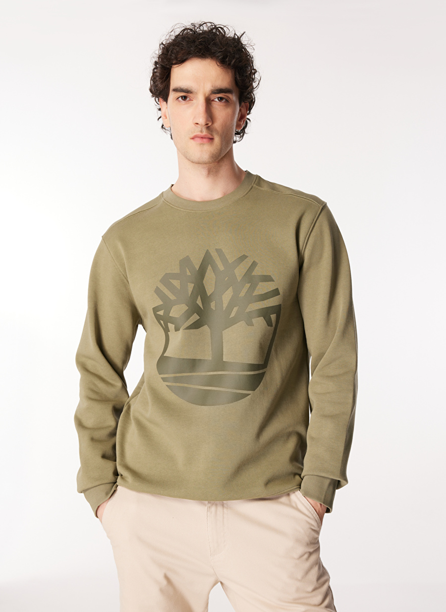 Timberland Haki Erkek Bisiklet Yaka Baskılı Sweatshirt TB0A2BJ8AP61_Crew Neck