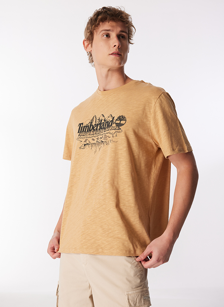 Timberland Kahve Erkek Bisiklet Yaka Normal Kalıp Baskılı T-Shirt TB0A5UFUEH31_Short Sleeve Slub Tee