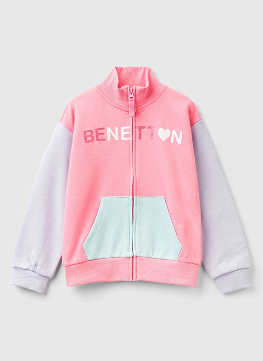 Pembe Kız Çocuk Dik Yaka Normal Sweatshirt 3J68C503O