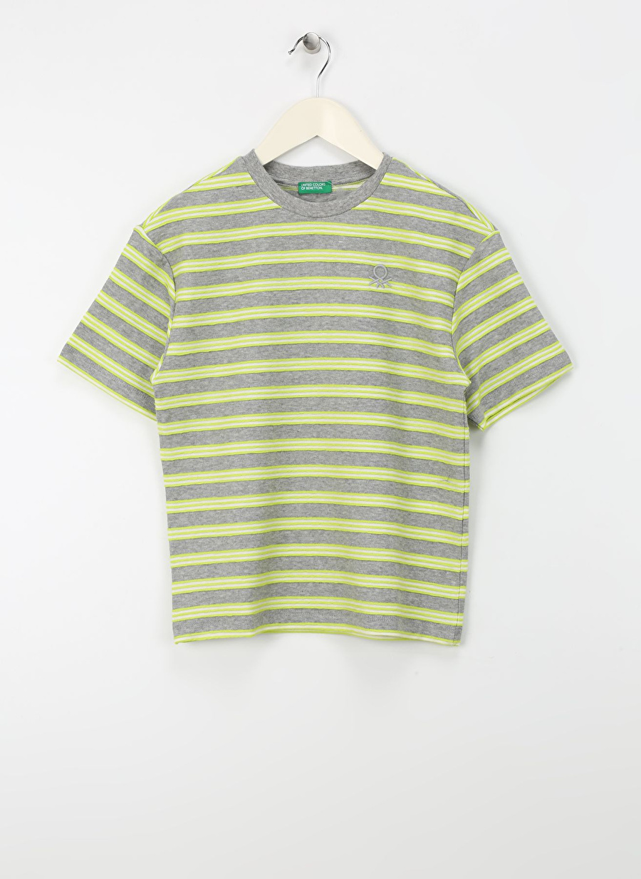 Benetton Gri - Sarı Erkek T-Shirt 33ZLC10HK