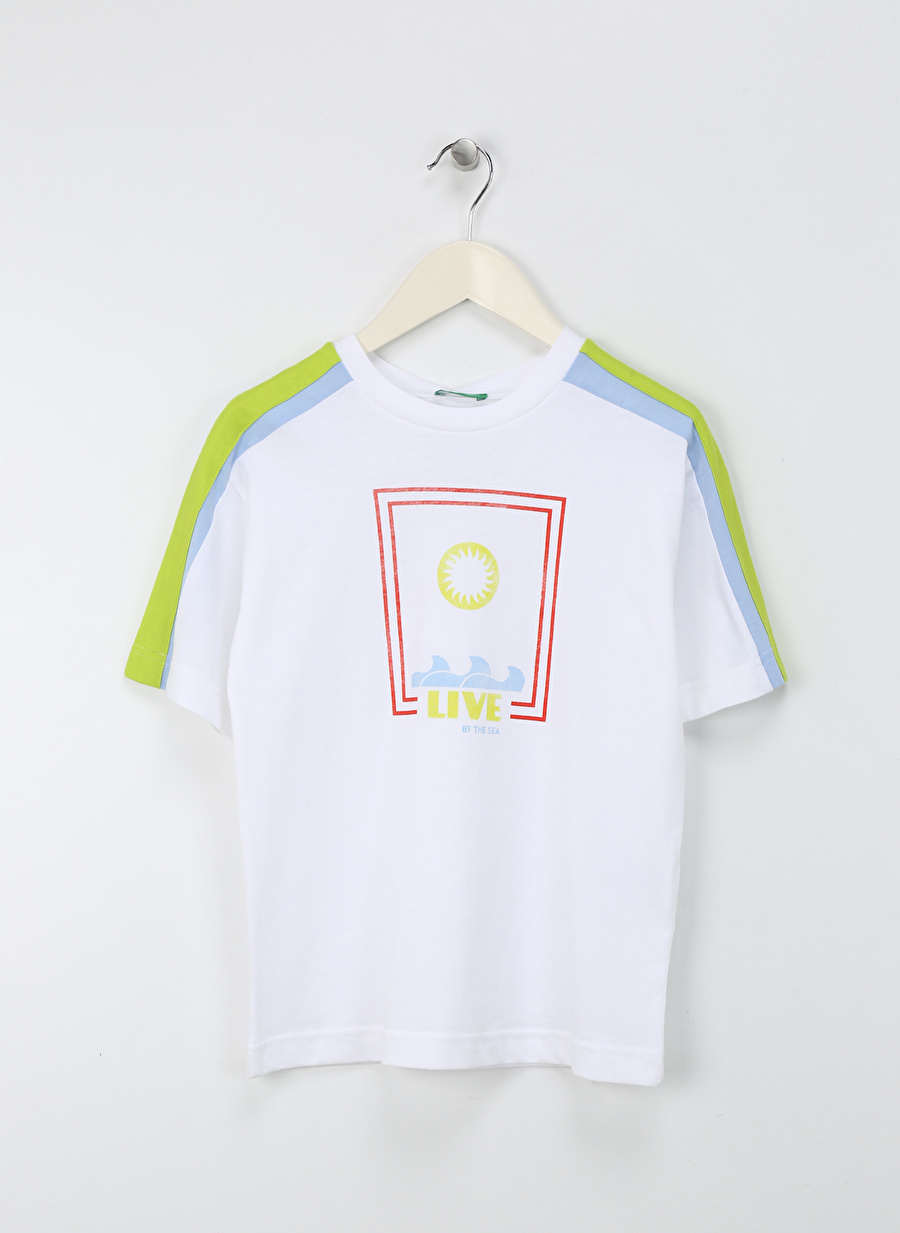 Benetton Beyaz Erkek T-Shirt 3I1XC10J0