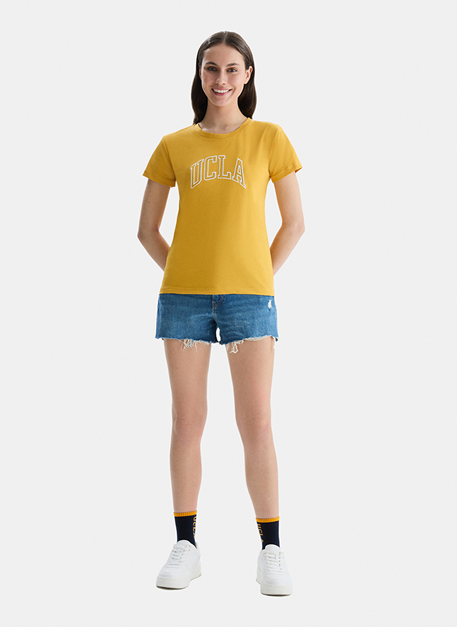 Ucla Sarı Kadın Standart Nakışlı T-Shirt ANGELA