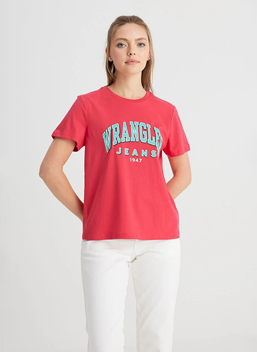 Wrangler Bisiklet Yaka Pembe Kadın T-Shirt W7N4205541611-Bisiklet Yaka T-shirt