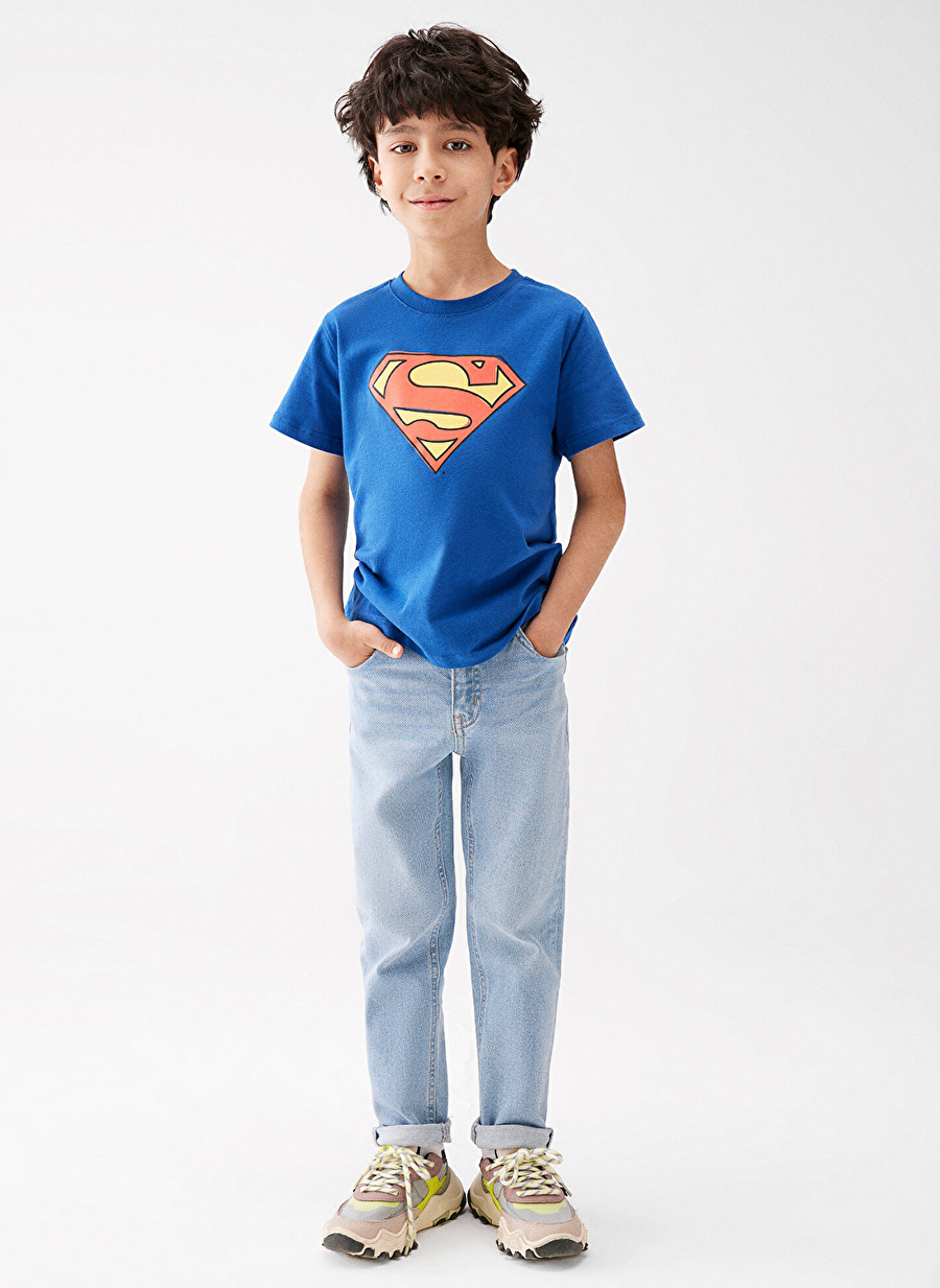 Mavi Baskılı Mavi Erkek Çocuk T-Shirt SUPERMAN TİŞÖRT Blue