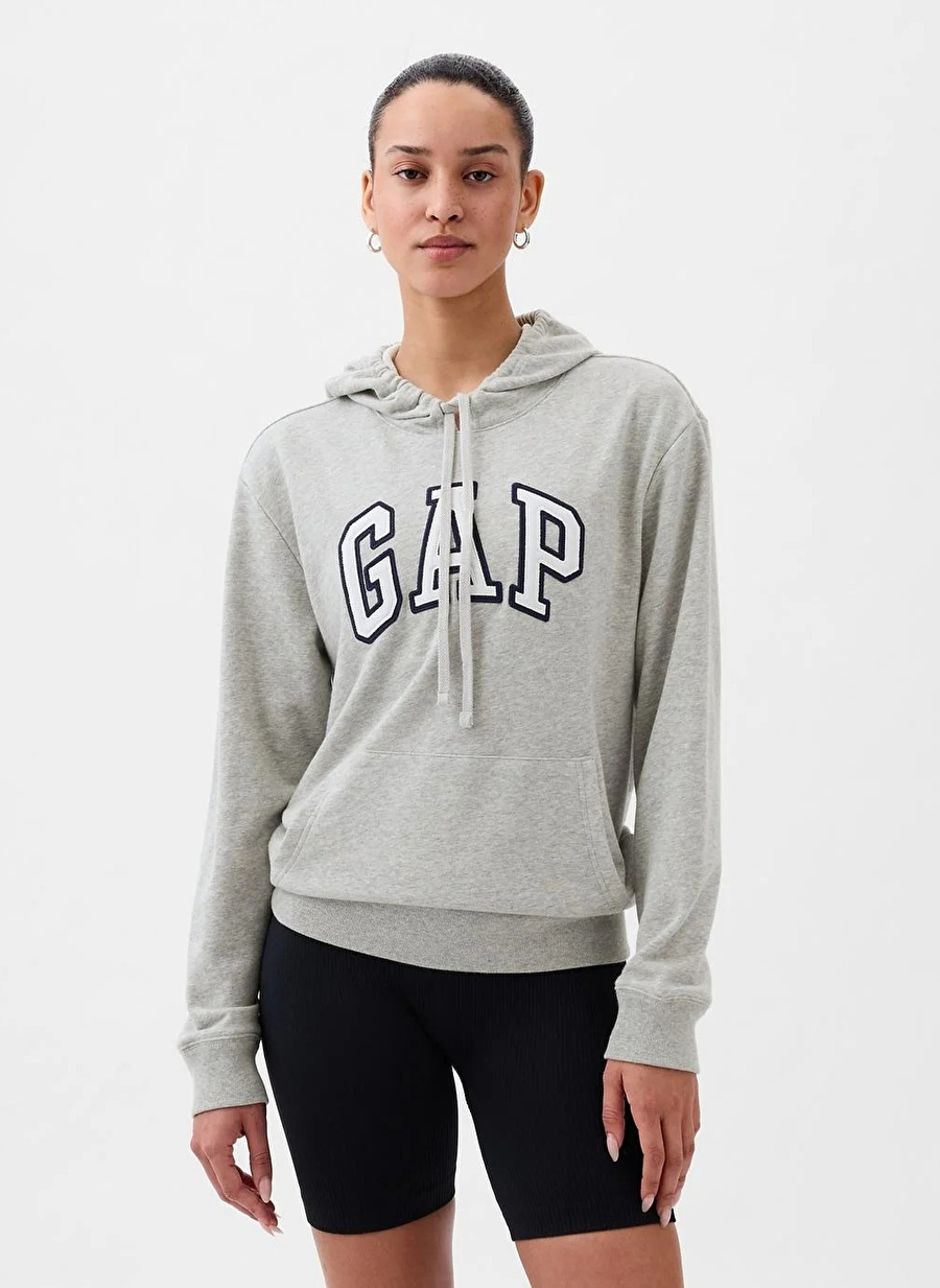 Gap Kapüşon Yaka Düz Açık Gri Kadın Sweatshırt 870537