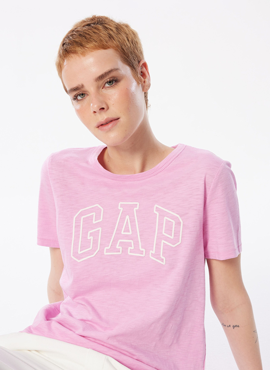 Gap Bisiklet Yaka Düz Pembe Kadın T-Shirt 871344