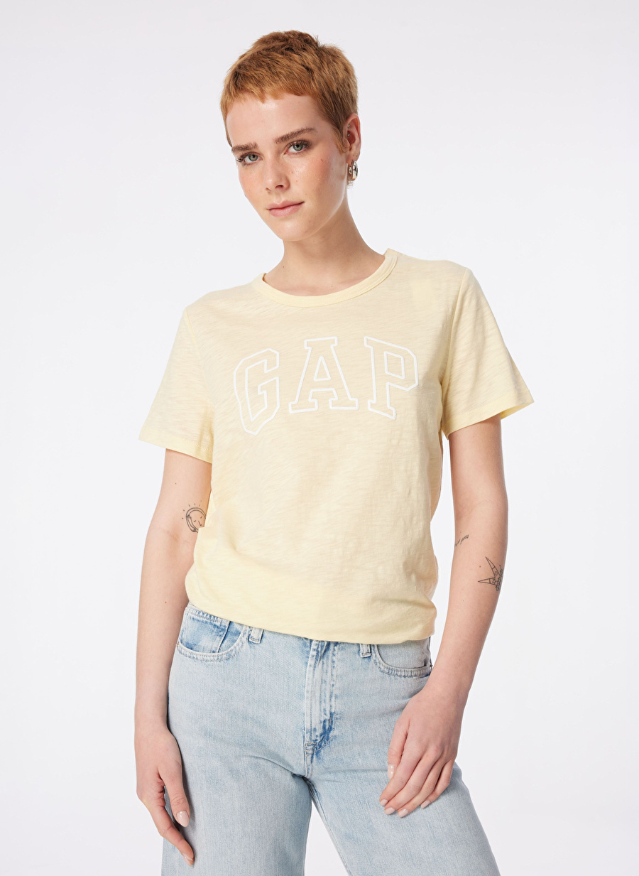 Gap Bisiklet Yaka Düz Açık Sarı Kadın T-Shirt 871344