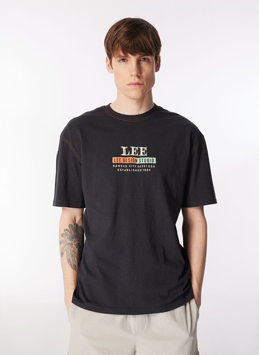 Lee Bisiklet Yaka Antrasit Erkek T-Shirt L241194003 Bisiklet Yaka T-shirt