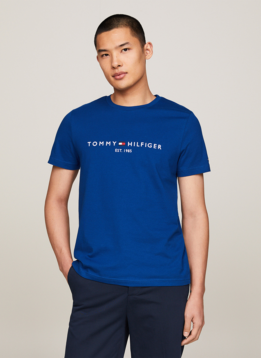 Tommy Hilfiger Bisiklet Yaka Mavi Erkek T-Shirt MW0MW117974