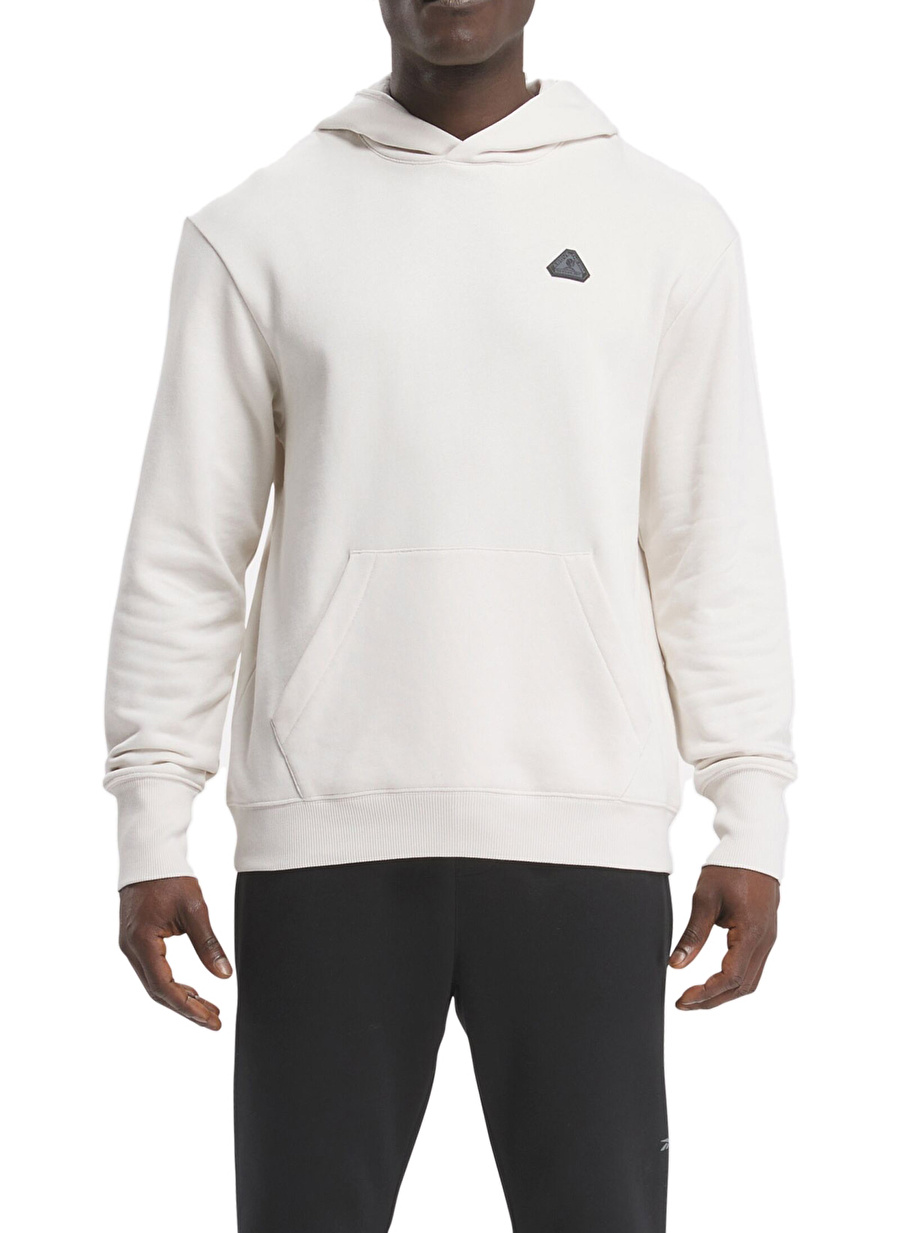 Reebok 100075814 ATR HOOPWEAR HOODIE Ekru Erkek Yuvarlak Yaka Normal Kalıp Sweatshirt