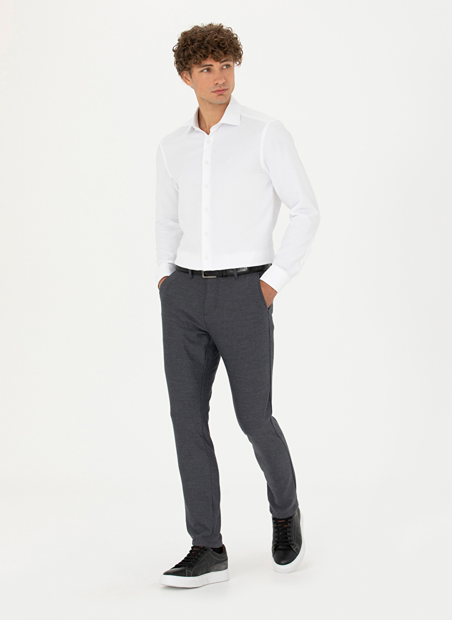 Pierre Cardin Slim Fit Klasik Yaka Armürlü Beyaz Erkek Gömlek CASEROS_1