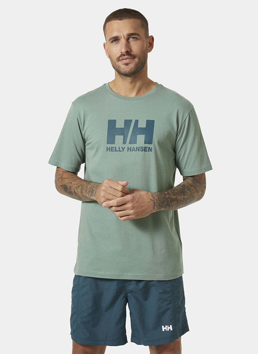 Helly Hansen Açık Yeşil Erkek Bisiklet Yaka Baskılı T-Shirt HHA.33979_HH LOGO