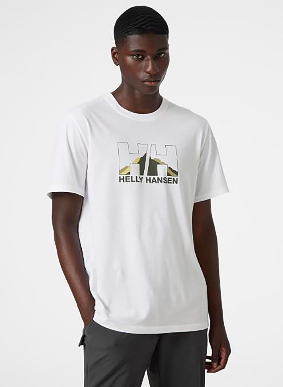 Helly Hansen Beyaz Erkek Bisiklet Yaka Normal Kalıp Baskılı T-Shirt HHA.62978_NORD GRAPHIC