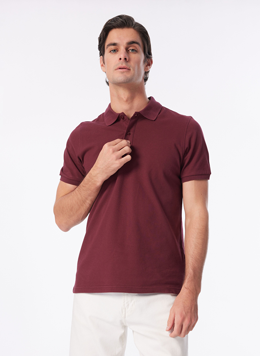 People By Fabrika Bordo Erkek Basic Polo T-Shirt SPBF4SM-TST5017