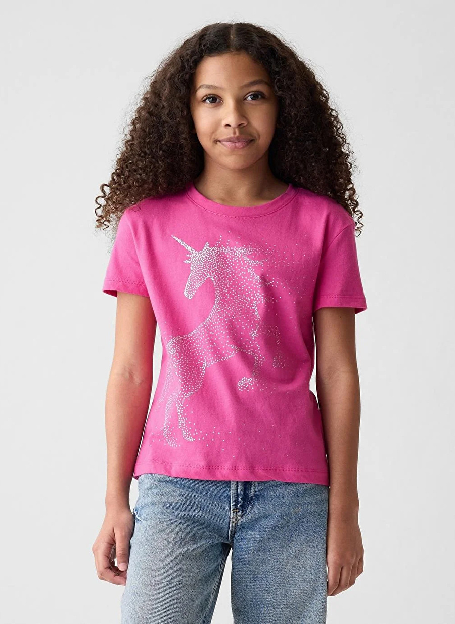 Gap Baskılı Pembe Kız Çocuk T-Shirt 888863