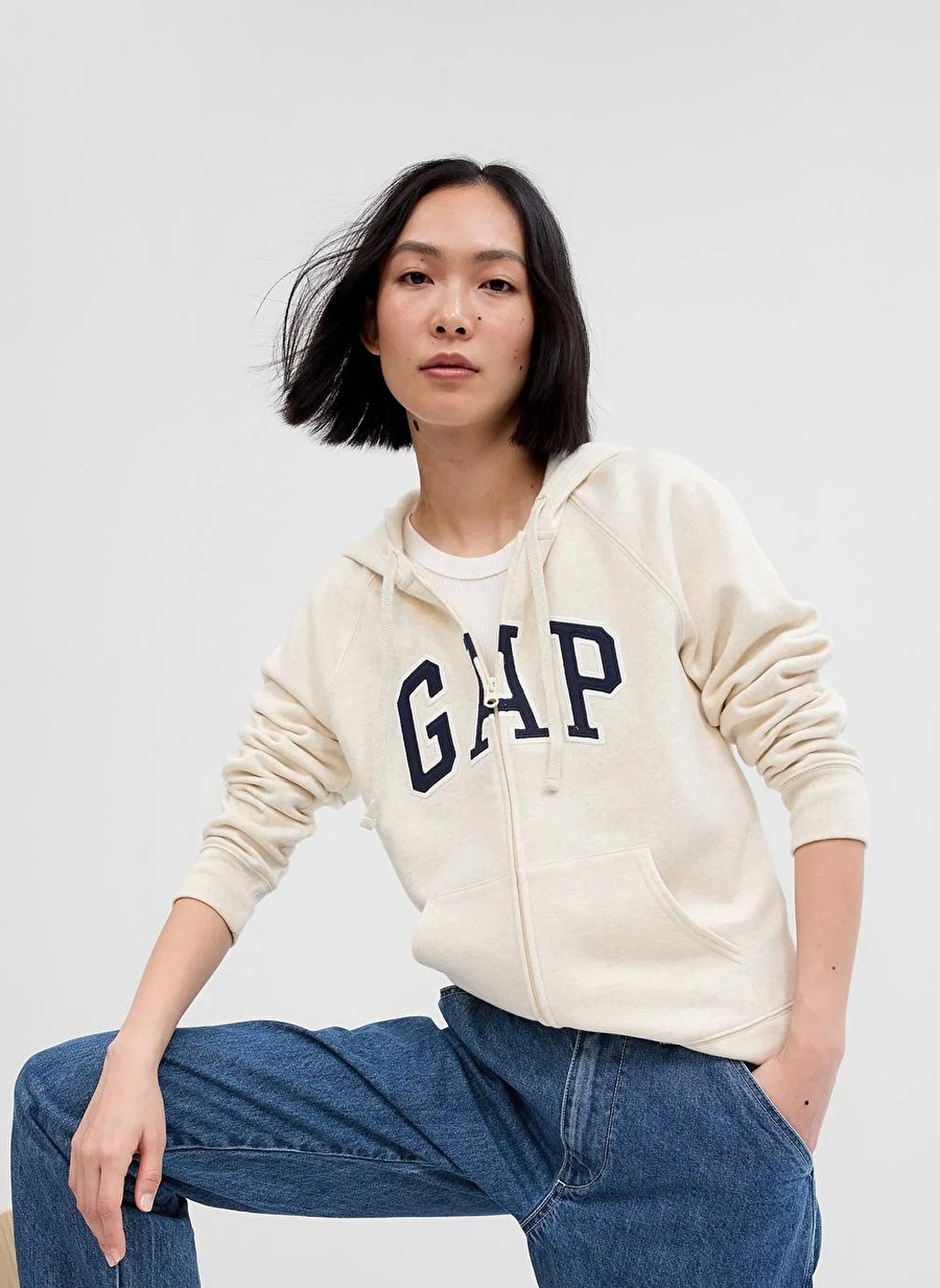 Gap Kapüşon Yaka Düz Krem Kadın Sweatshırt 463503