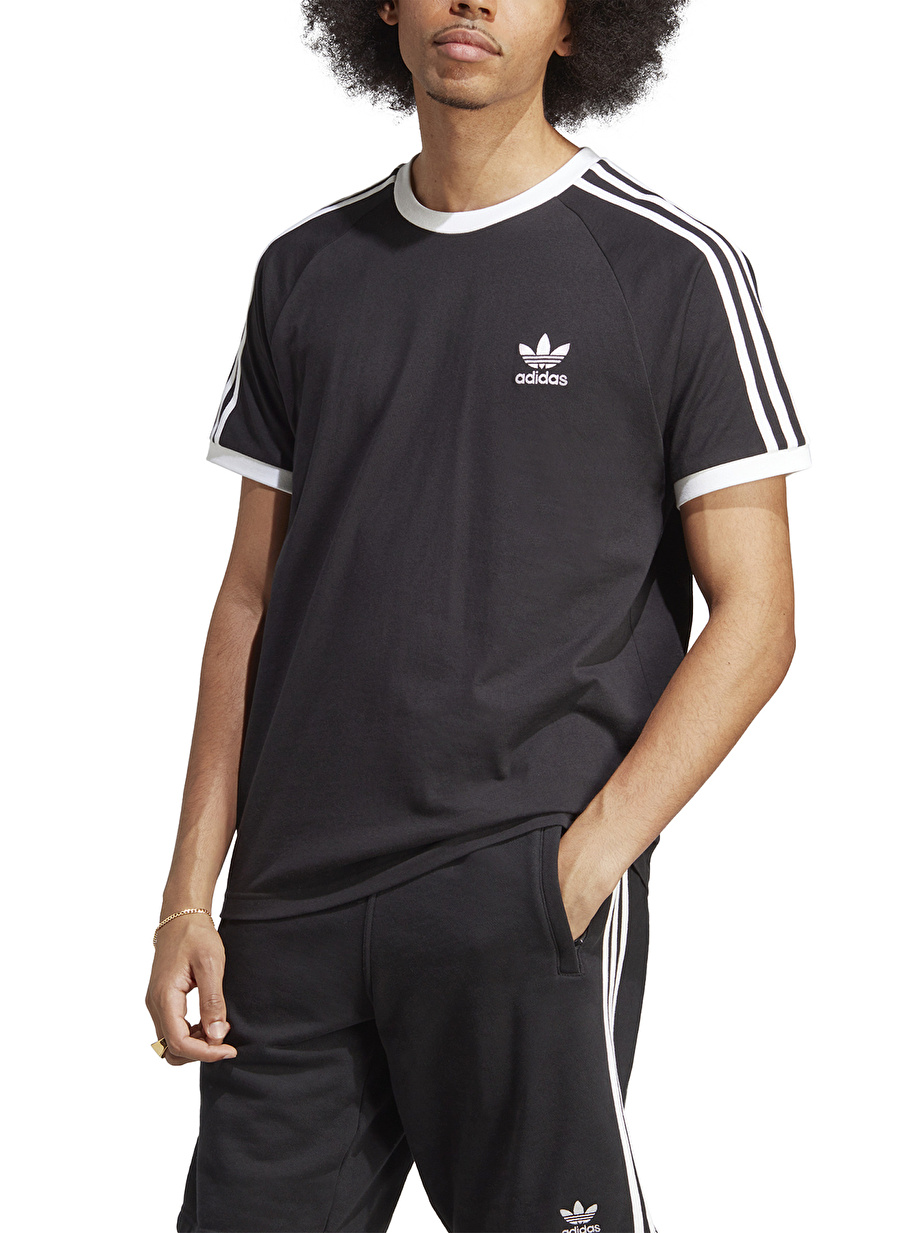 adidas Siyah Erkek Bisiklet Yaka Slim Fit Düz T-Shirt IA4845 3-STRIPES TEE