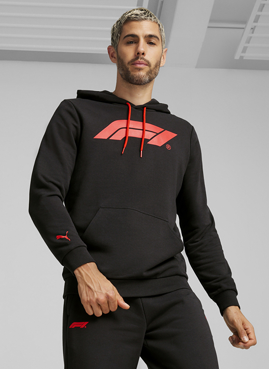 Puma 62585301 F1 ESS Logo Hoodie Siyah Erkek Kapüşon Yaka Regular Fit Sweatshirt_1