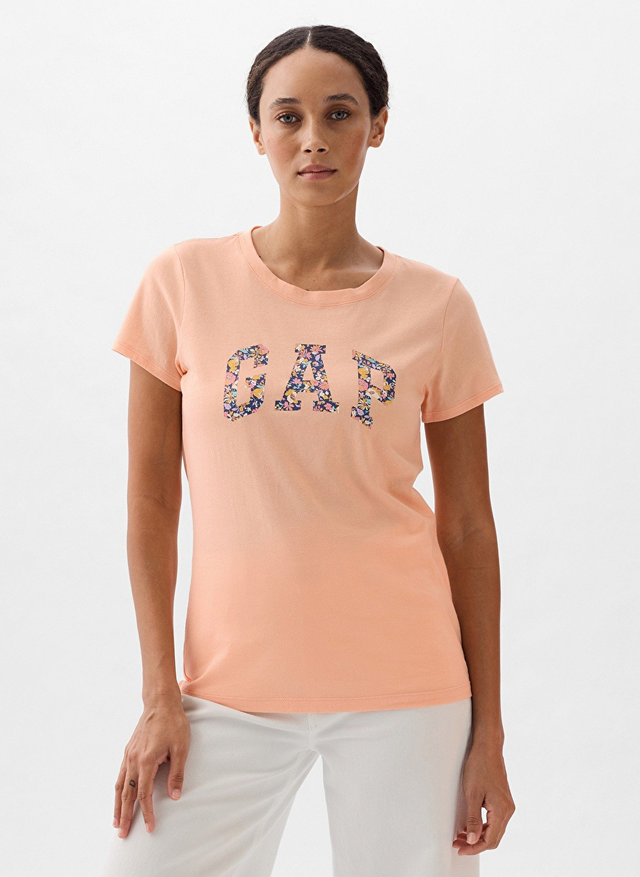 Gap Bisiklet Yaka Düz Şeftali Kadın T-Shirt 268820