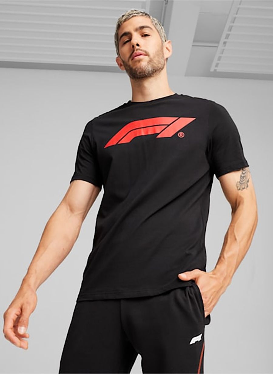 Puma 62585101 F1 ESS Logo Tee Siyah Erkek Yuvarlak Yaka Normal Kalıp T-Shirt