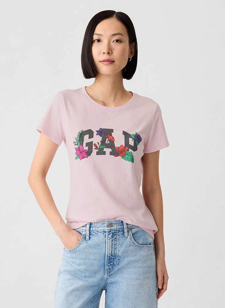 Gap Bisiklet Yaka Düz Açık Pembe Kadın T-Shirt 417797