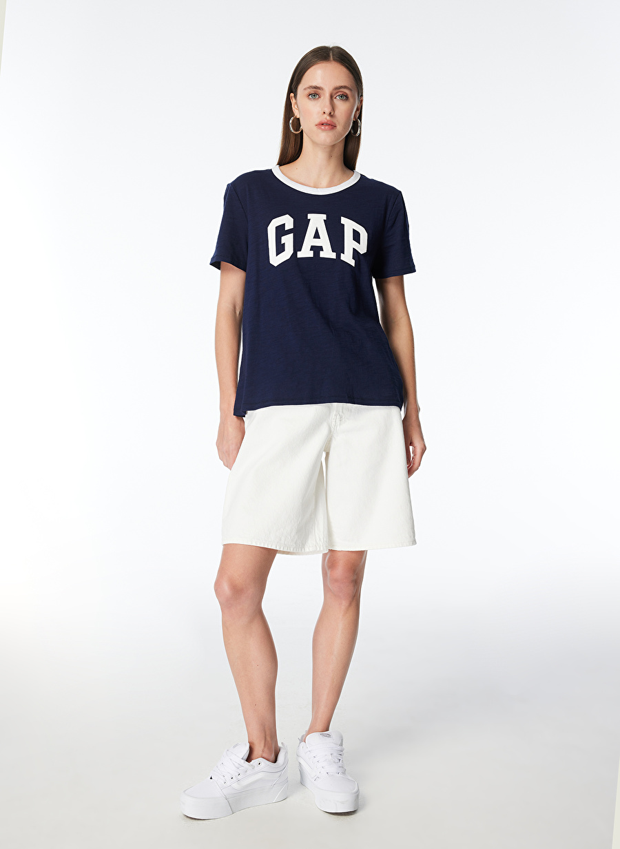 Gap Bisiklet Yaka Düz Lacivert Kadın T-Shirt 871344