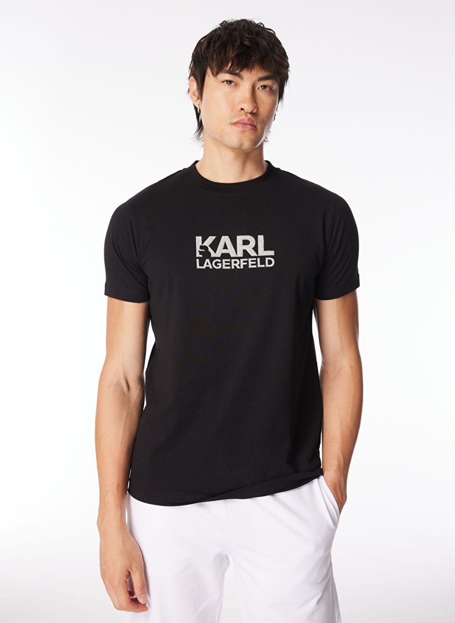 KARL LAGERFELD Bisiklet Yaka Siyah Erkek T-Shirt 755060542241