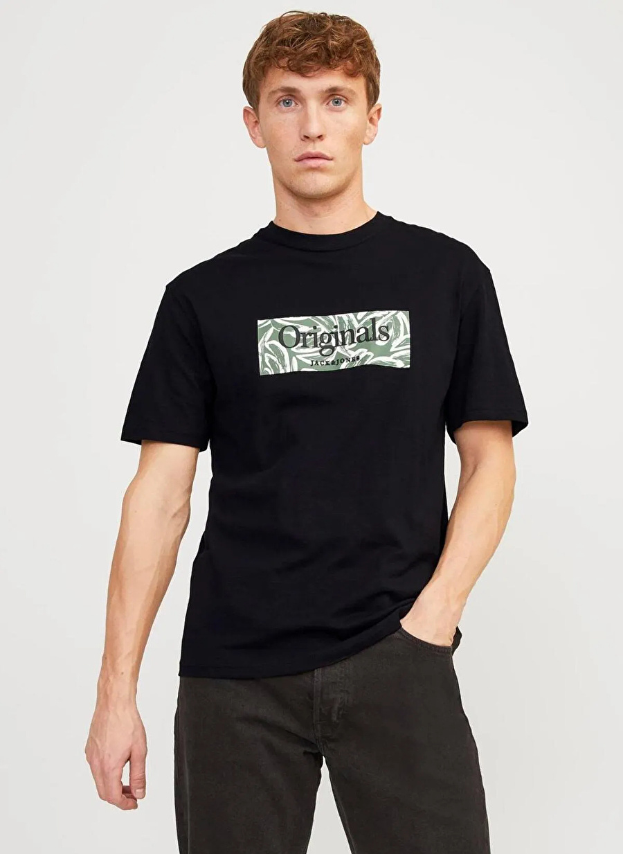 Jack & Jones Bisiklet Yaka Siyah Erkek T-Shirt 12250436_JORLAFAYETTE BRANDING TEE