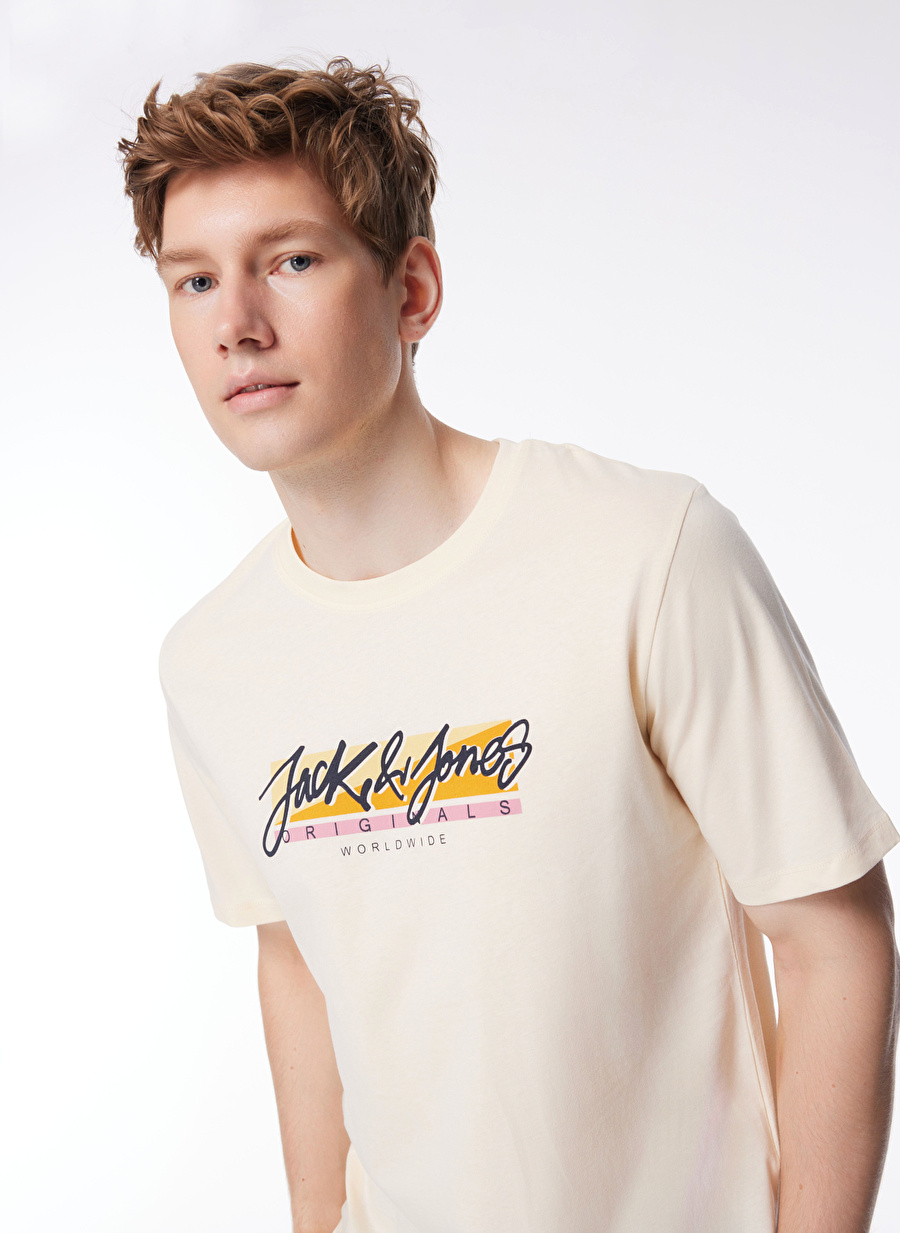 Jack & Jones Bisiklet Yaka Krem Erkek T-Shirt 12255650_JORTAMPA TEE SS CREW NECK