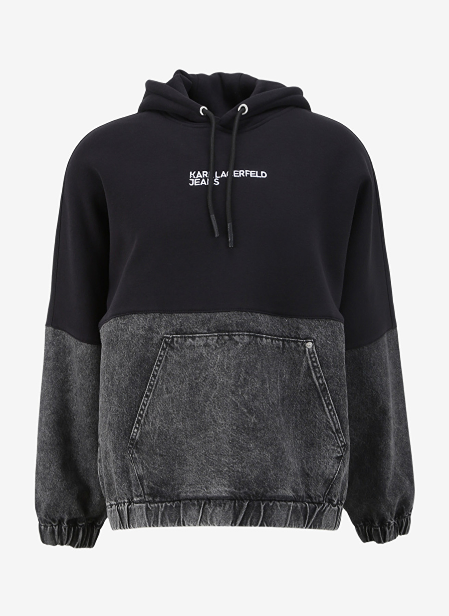 Karl Lagerfeld Jeans Gri - Siyah Erkek Sweatshırt 240D1808_KLJ BLOCKED DENIM HOODIE