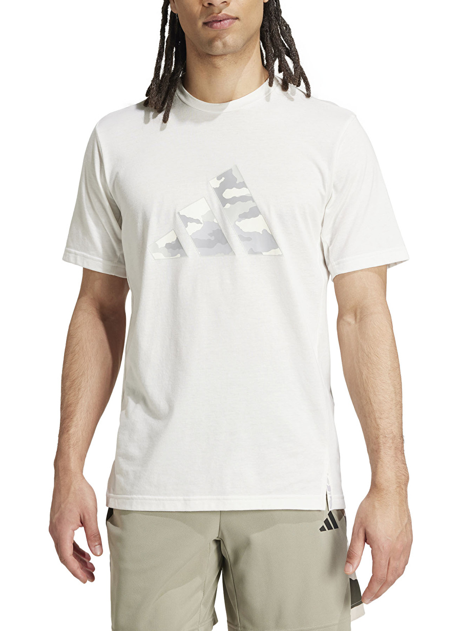 adidas Erkek Beyaz Yuvarlak Yaka Normal Kalıp T-Shirt IW8489 CAMO BIG LOGO T