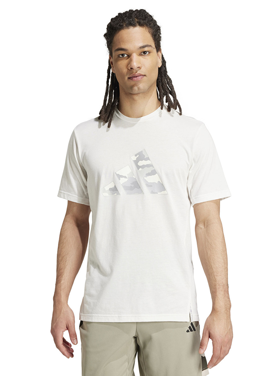 adidas Erkek Beyaz Yuvarlak Yaka Normal Kalıp T-Shirt IW8489 CAMO BIG LOGO T _2