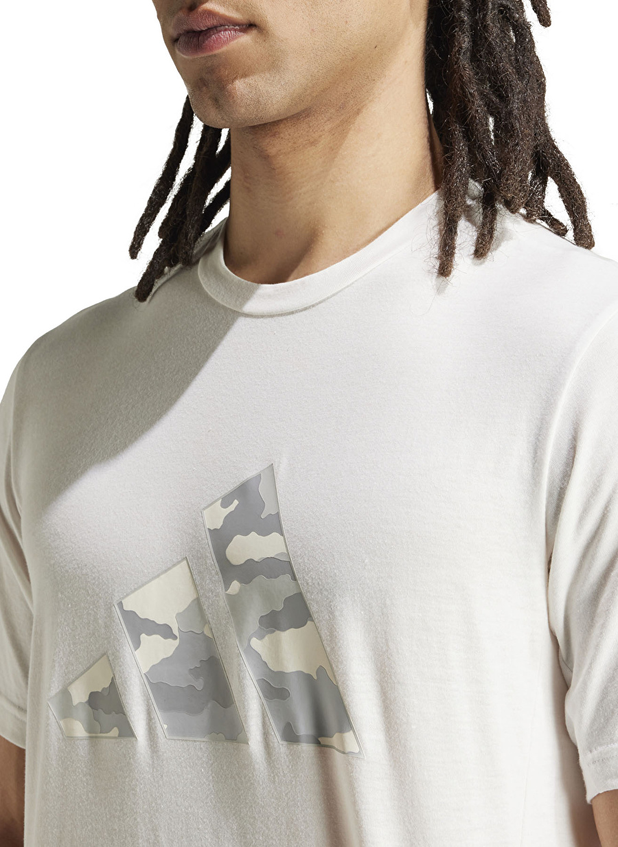 adidas Erkek Beyaz Yuvarlak Yaka Normal Kalıp T-Shirt IW8489 CAMO BIG LOGO T _3