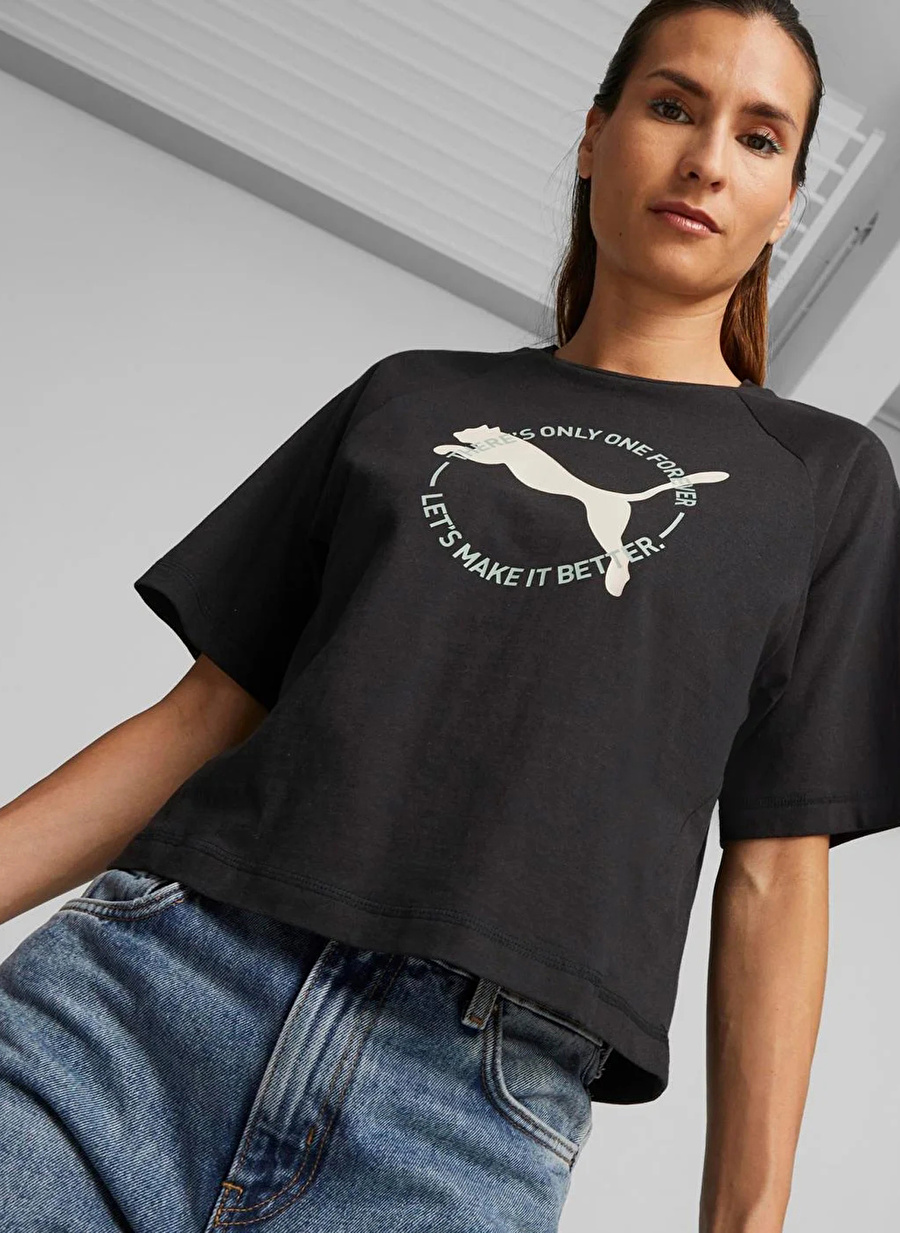 Puma 67606601 BETTER SPORTSWEAR Tee Kadın Siyah Yuvarlak Yaka Normal Kalıp T-Shirt