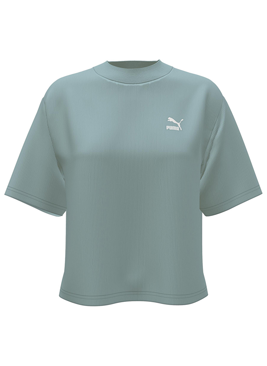 Puma 62426322 CLASSICS Mock Neck Tee Turkuaz Kadın Yuvarlak Yaka Normal Kalıp T-Shirt