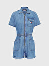Tommy Jeans DW0DW128801A5 Gömlek Yaka  Regular Fit Mavi Kadın Tulum