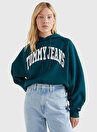 Tommy Jeans DW0DW12956CUK Yuvarlak Yaka  Relaxed Yeşil Kadın Sweatshirt