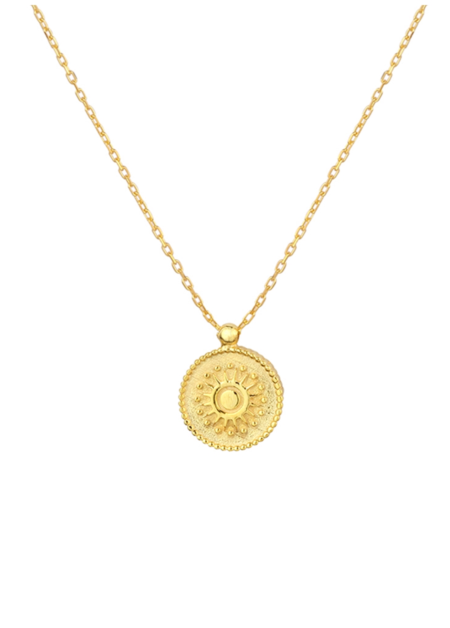 Gimora Gümüş Üzeri 14 Ayar Altın Kaplama Güneş Madalyon Kolye