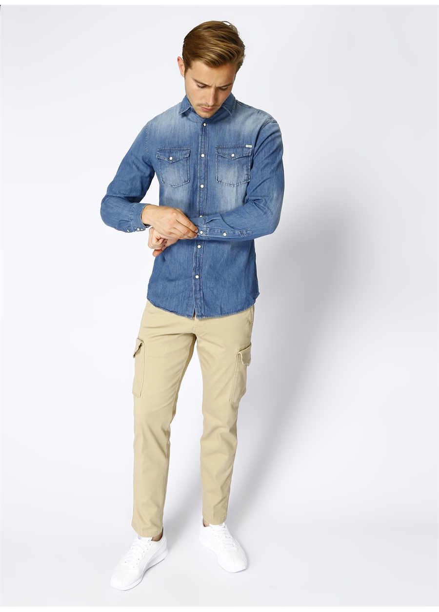 Jack & Jones 12138115 Mavi Erkek Denim Gömlek_1